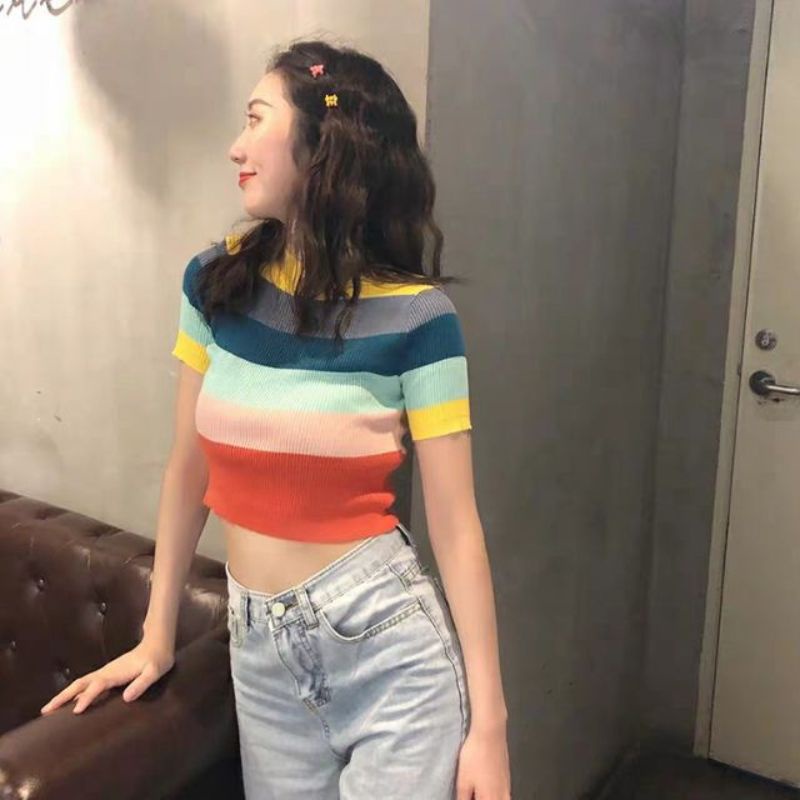 áo len kẻ ngang croptop hàng quảng châu chất đẹp | BigBuy360 - bigbuy360.vn