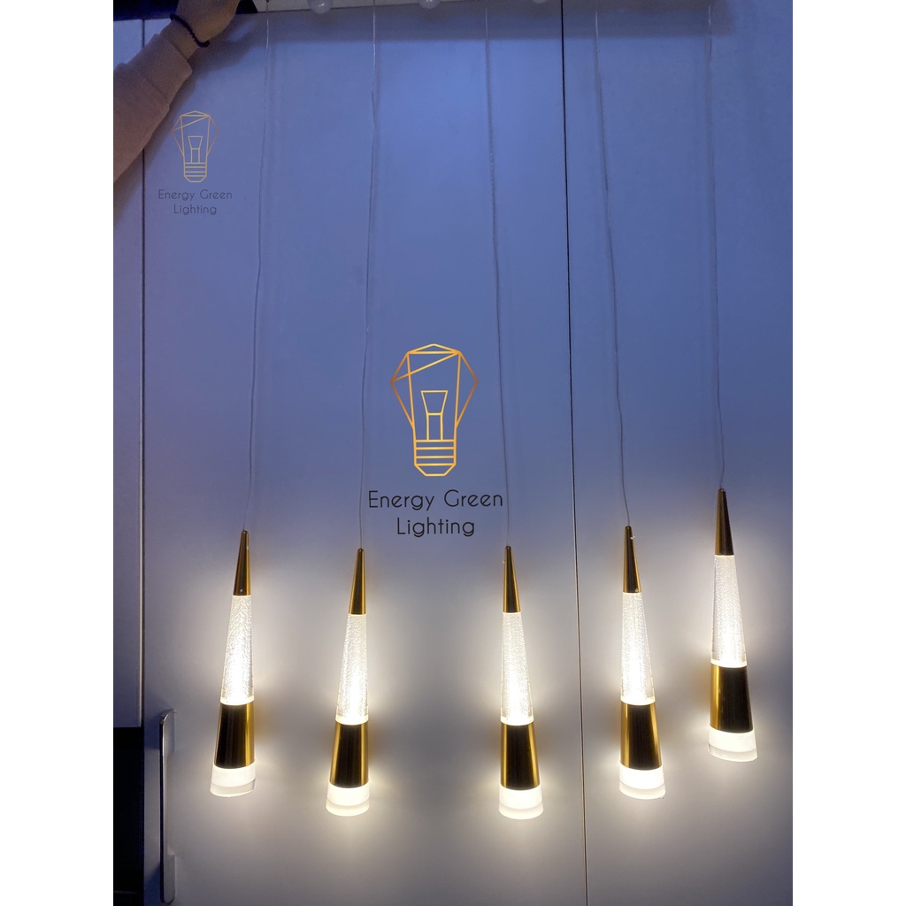 Bộ 5 Đèn Thả Trần Energy Green Lighting Thủy Tinh Hình Ống DGT-099 - Có Đế Đèn Phát Sáng
