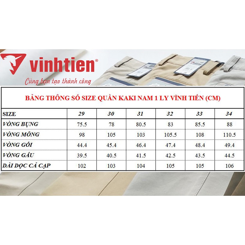 Quần kaki 1Ly Vĩnh Tiến 100% Cotton Dành Cho Trung Niên KK565