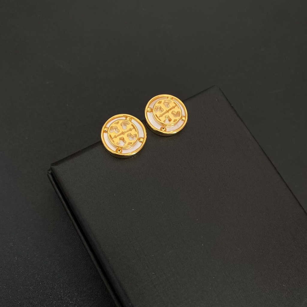 Khuyên Tai Tròn Khắc Chữ Tory Burch Bằng Thép Titan Thời Trang Cho Nữ