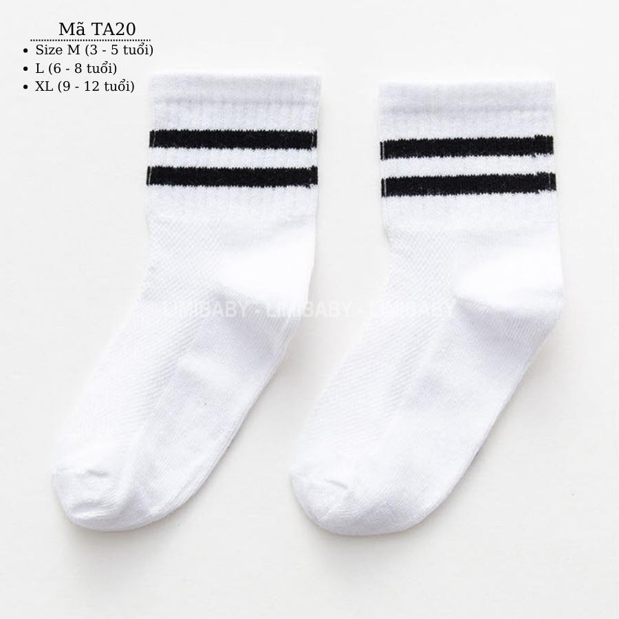 Tất trắng cho bé trai bé gái 3 - 12 tuổi cổ cao viền cổ đen trắng mắt lưới thoáng phù hợp trẻ em mang mùa hè TA20