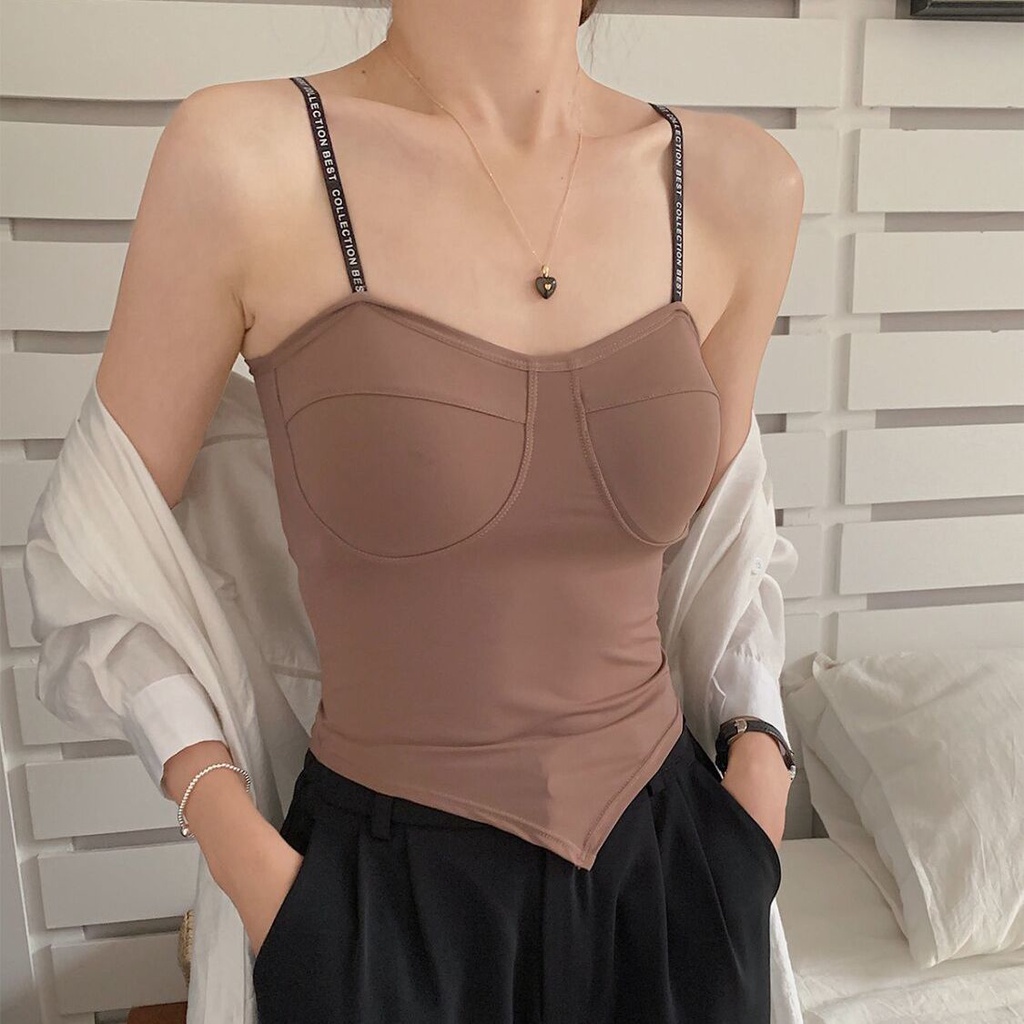 Áo Hai Dây Vải Lụa Lạnh Hở Lưng Có Đệm Ngực Chống Gió Chống Chói