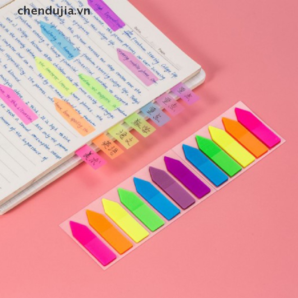 Set 100 giấy ghi chú tự dính kiểu mũi tên màu dạ quang tiện lợi
