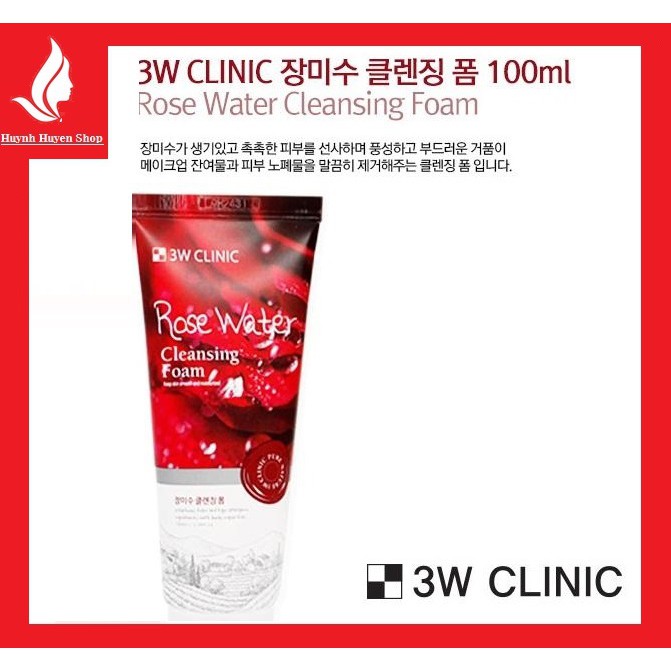 [chính hãng] sữa rữa mặt se khít lỗ chân lông 3W Clinic Rose Water Foam Cleansing Hàn Quốc