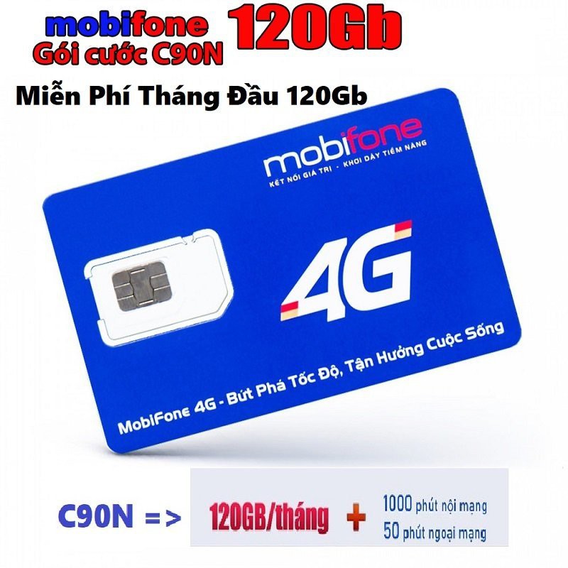 SIM C90N MOBI 90.000 đồng/tháng data 4 GB/ngày 1000 phút gọi MP cho mỗi cuộc gọi < 20 phút và 50 phút gọi liên mạng