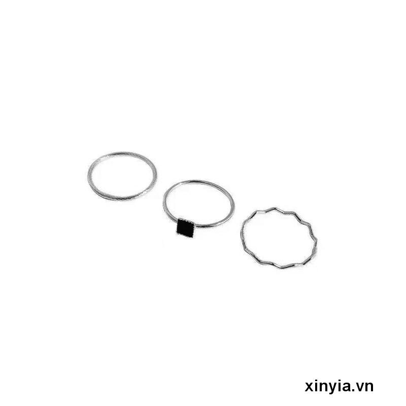 Set Nhẫn Ba Chiếc Nhẫn Zircon Đen Thiết Kế Đơn Giản Thời Trang Cao Cấp Cho Nữ