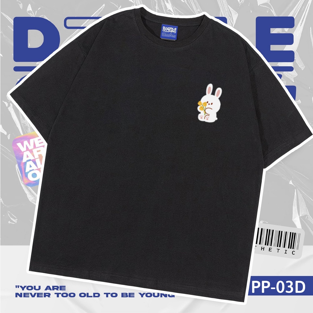 Áo thun nam nữ tay lỡ unisex oversize áo phông form rộng basic tee hình thỏ ôm hoa vàng