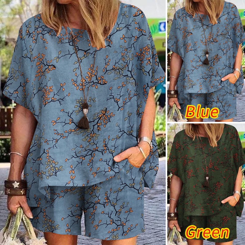 Set Zanzea gồm áo thun ngắn tay và quần short lưng cao thời trang nữ