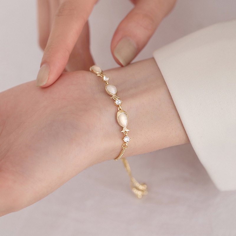 Vòng đeo tay Ahellogirl đính đá opal sang trọng thời trang Hàn Quốc có thể điều chỉnh cho nữ
