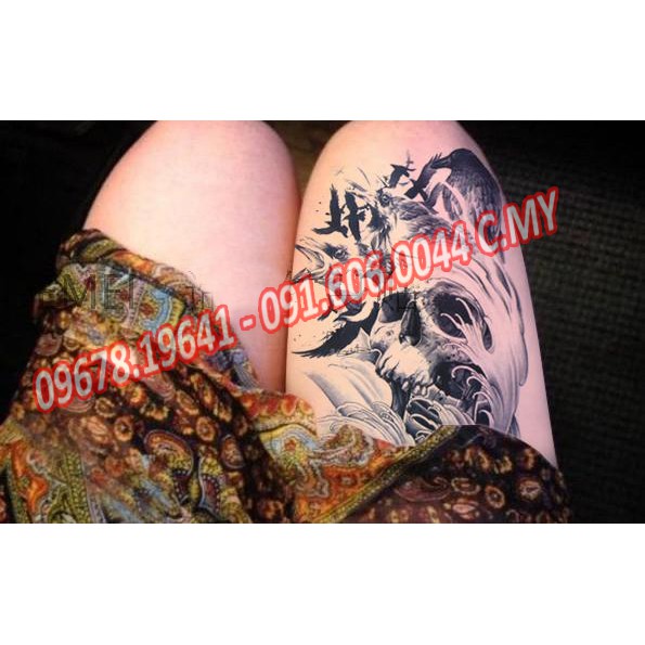 Hình xăm dán tatoo đầu lâu kích thước 15 x 21 cm