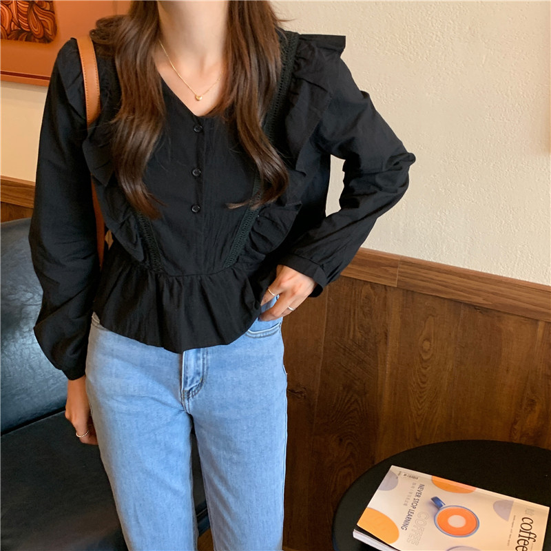 Áo sơ mi peppermint tay dài cổ chữ V dành cho nữ 37713