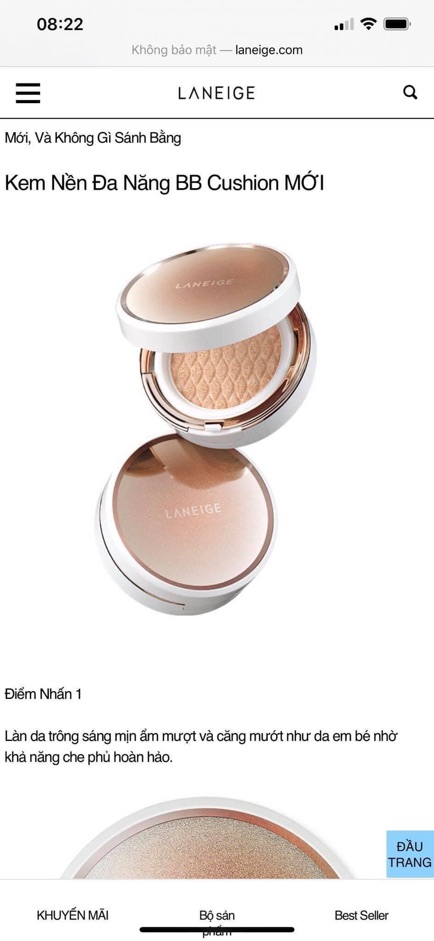 BB Cushion laneige phấn nước  1 hộp + 1 lõi