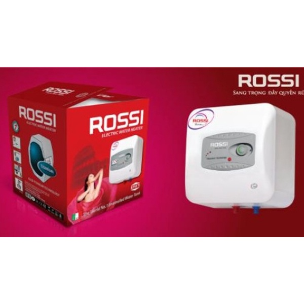 [20L] Bình Nóng Lạnh Rossi - R20TI  - Bình Nóng Lạnh Gián Tiếp - Hình Vuông- Mặt Nạ Ghi, Vỏ Đỏ