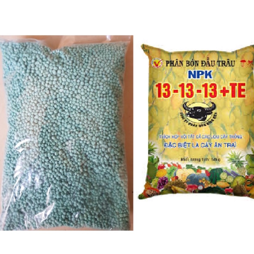 10kg Phân đầu trâu NPK 13-13-13 +TE_Rễ khỏe, mập thân, xanh lá, ra hoa đậu quả tốt cho mọi cây trồng dạng hạt chậm tan