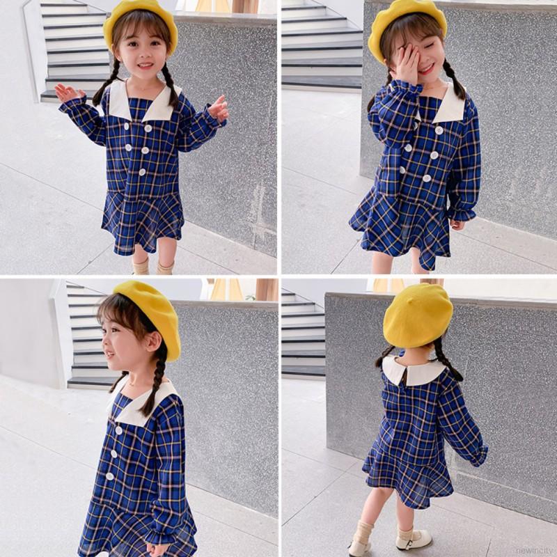 Đầm dài tay kẻ ca rô cho bé