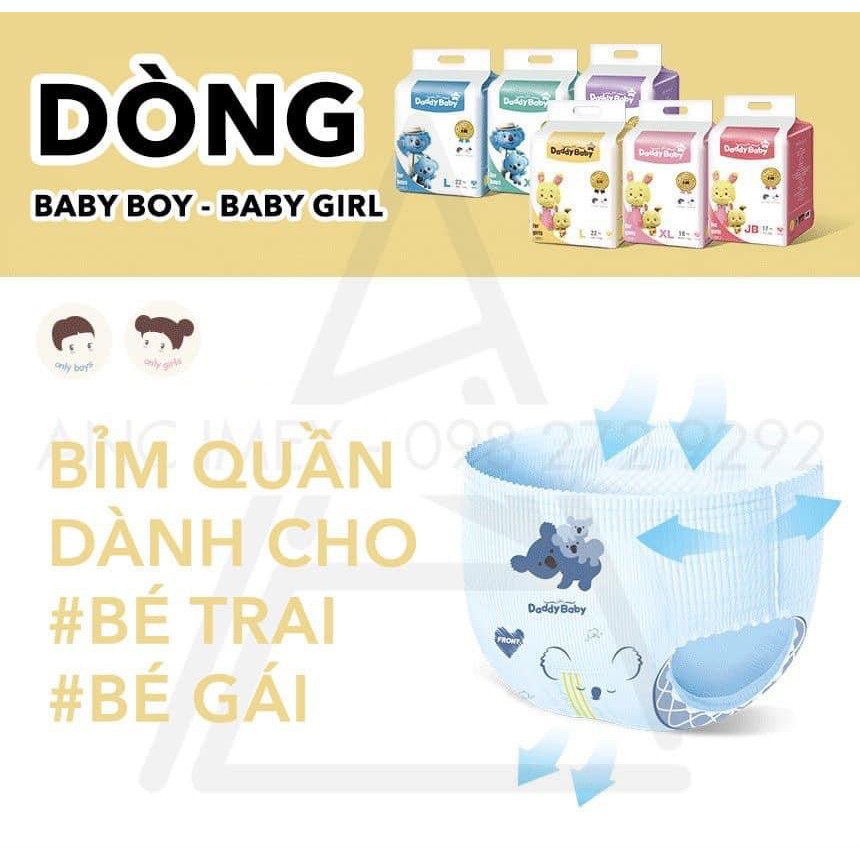 ( MUA LÀ CÓ QUÀ)  BỈM DADDY BABY NỘI ĐỊA HÀN QUỐC SIÊU MỎNG 0,28CM, THẤM SIÊU KHÔ S28/M24/L22/L20/XL18/XXL17