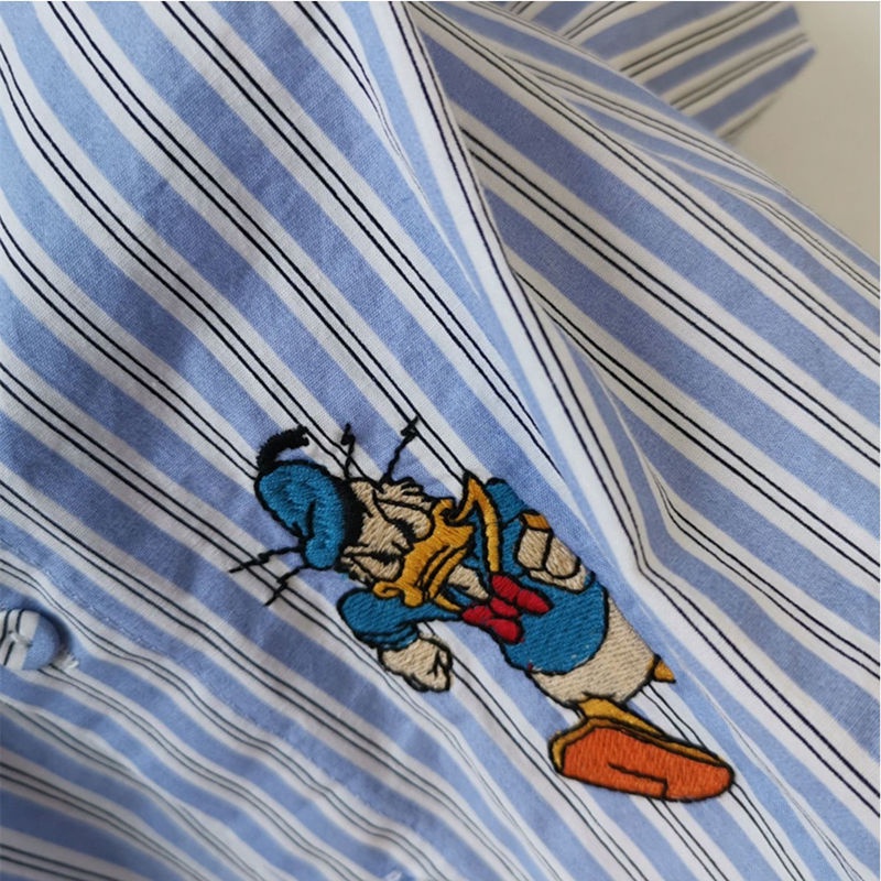 Áo Sơ Mi Tay Dài Kẻ Sọc In Họa Tiết Hoạt Hình Phong Cách Cổ Điển Thời Trang Cho Nữ