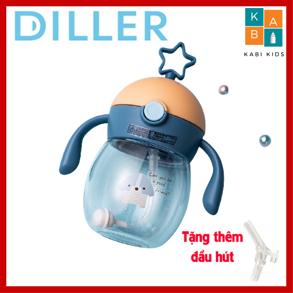 Bình tập uống nước Diller có tay cầm, ống hút 360 độ, đầu thẳng dung tích 240ml chính hãng Diller TẶNG THÊM đầu hút