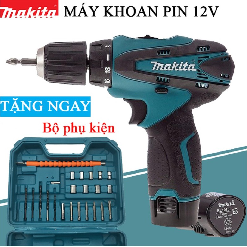 [Chính Hãng] Máy Khoan Pin Makita 12V kèm phụ kiện