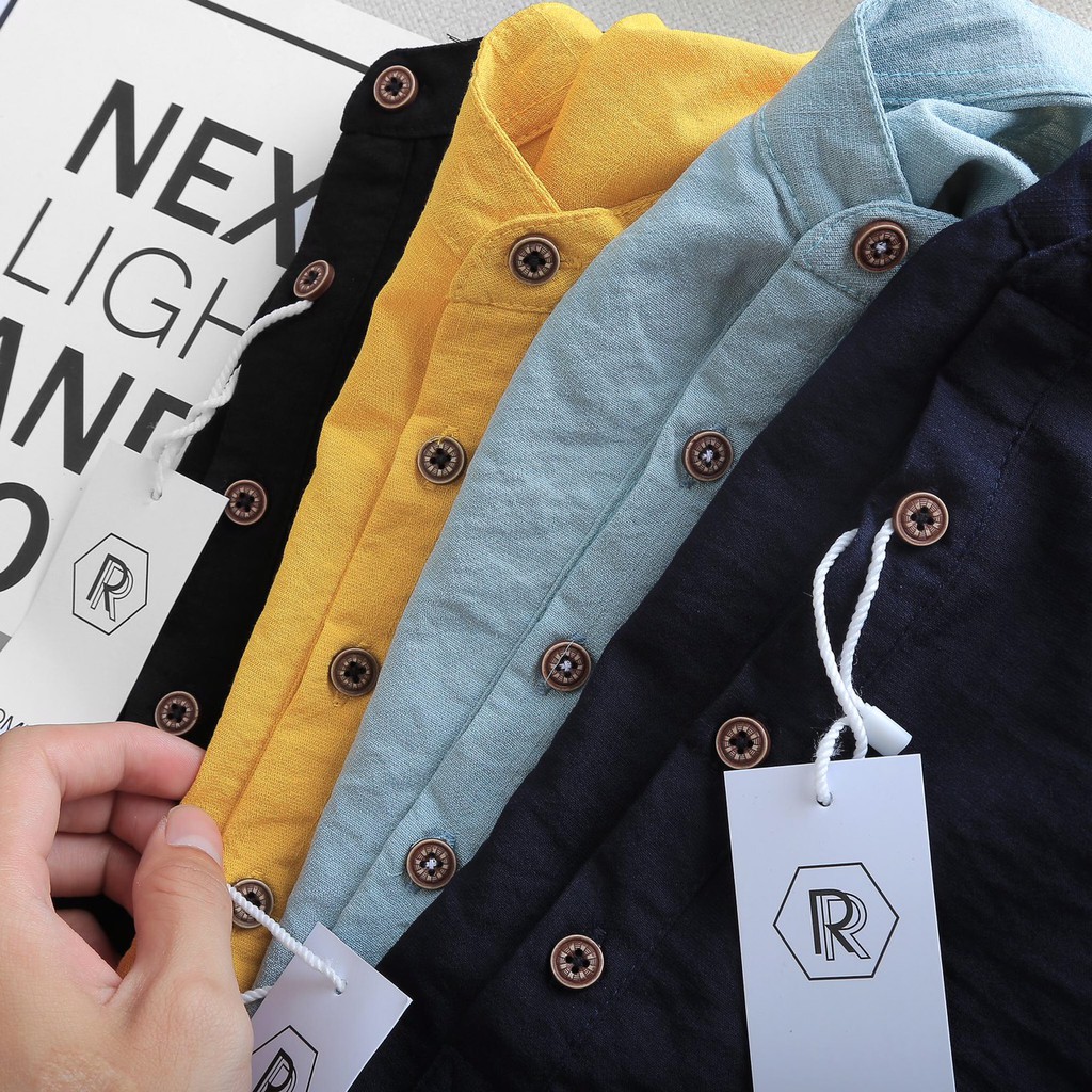 Áo sơ mi Đũi cổ tàu siêu đẹp màu Vàng | BigBuy360 - bigbuy360.vn