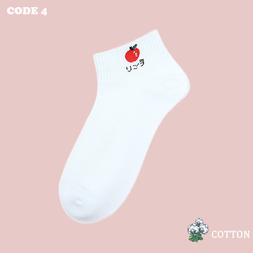 TẤT VỚ NỮ - Cổ Ngắn Dễ Thương, Thêu Họa Tiết Trái Cây - COTTON Thoáng Mát - BB REAL