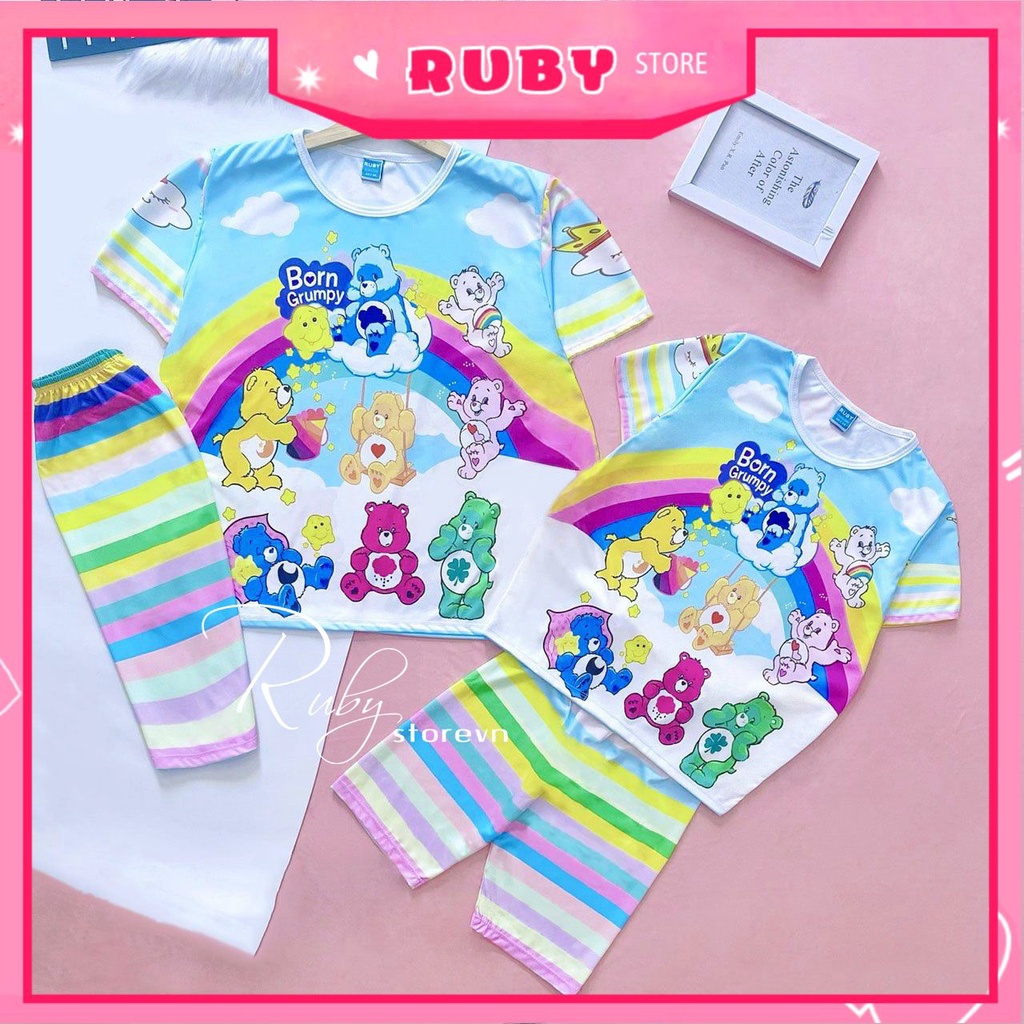 Đồ bộ thun QUẦN LỬNG cho bé mặc nhà size đến 70kg vải mềm mát in hình Doremon kitty Hoạt hình dễ thương DBRBL FULL SIZE