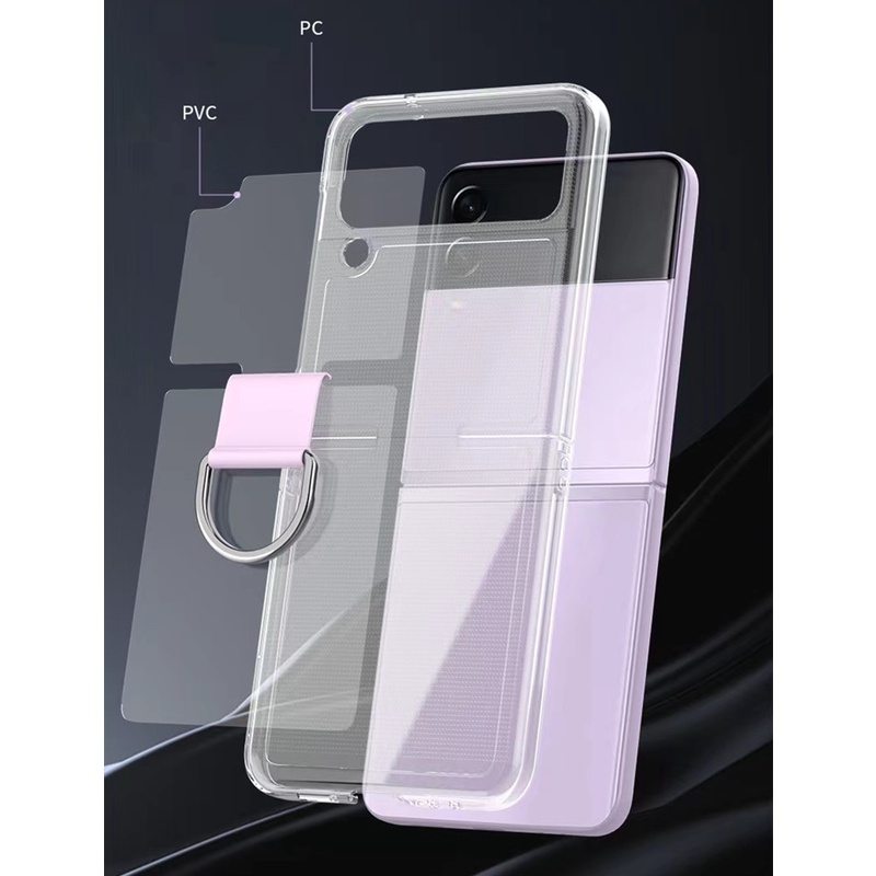 Ốp Điện Thoại PC Cứng Mỏng Trong Suốt Chống Sốc Kèm Móc Xỏ Ngón Cho Samsung Galaxy Z Flip 4 5G