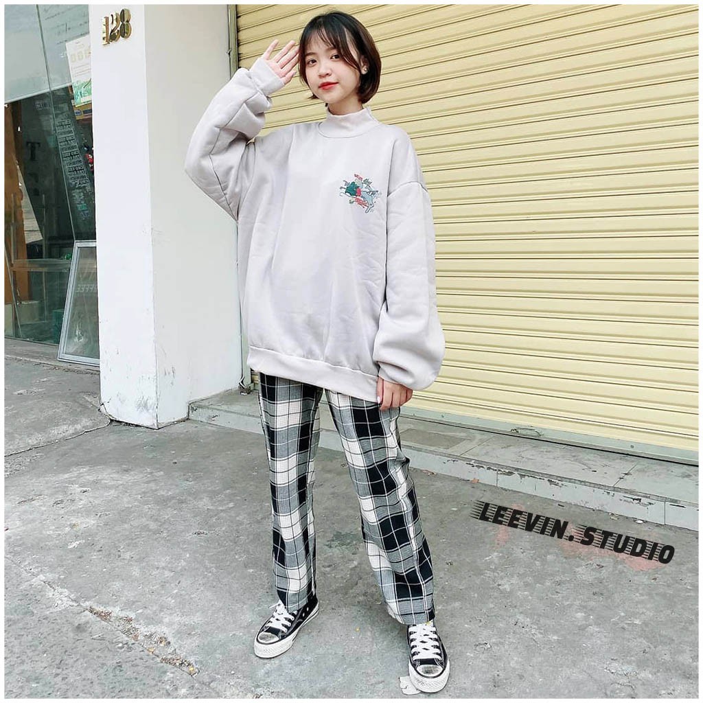 Quần Ống Rộng Nữ Caro PLAID Unisex Simple - Kiểu quần caro ống rộng suông vải Plaid Leevin Store