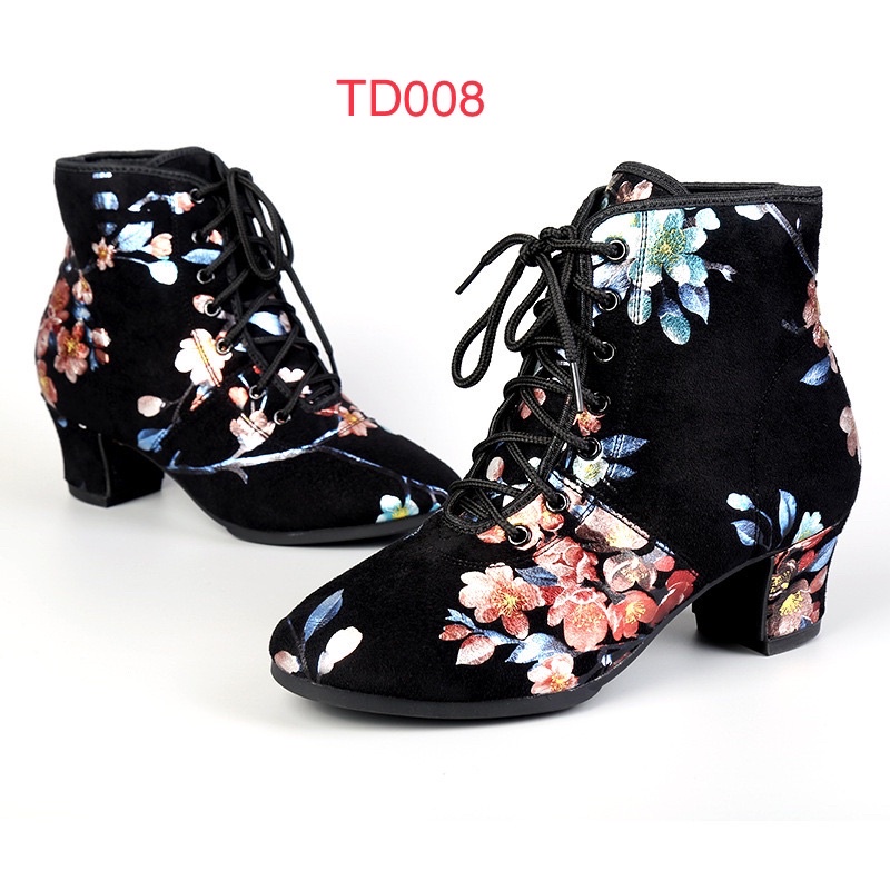 GIÀY TẬP KHIÊU VŨ BƠ GIÀY BOOT DA LỘN HOẠ TIẾT BÔNG HOA ÊM MỀM TD008
