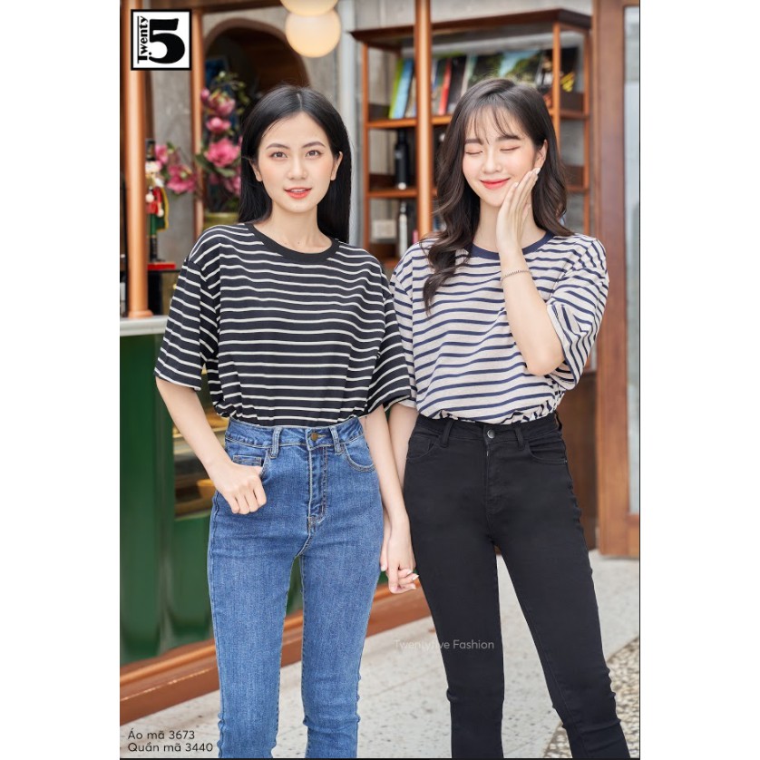 Quần jeans nữ dáng ôm skinny lưng cao co dãn trơn dài basic Twentyfive 3440