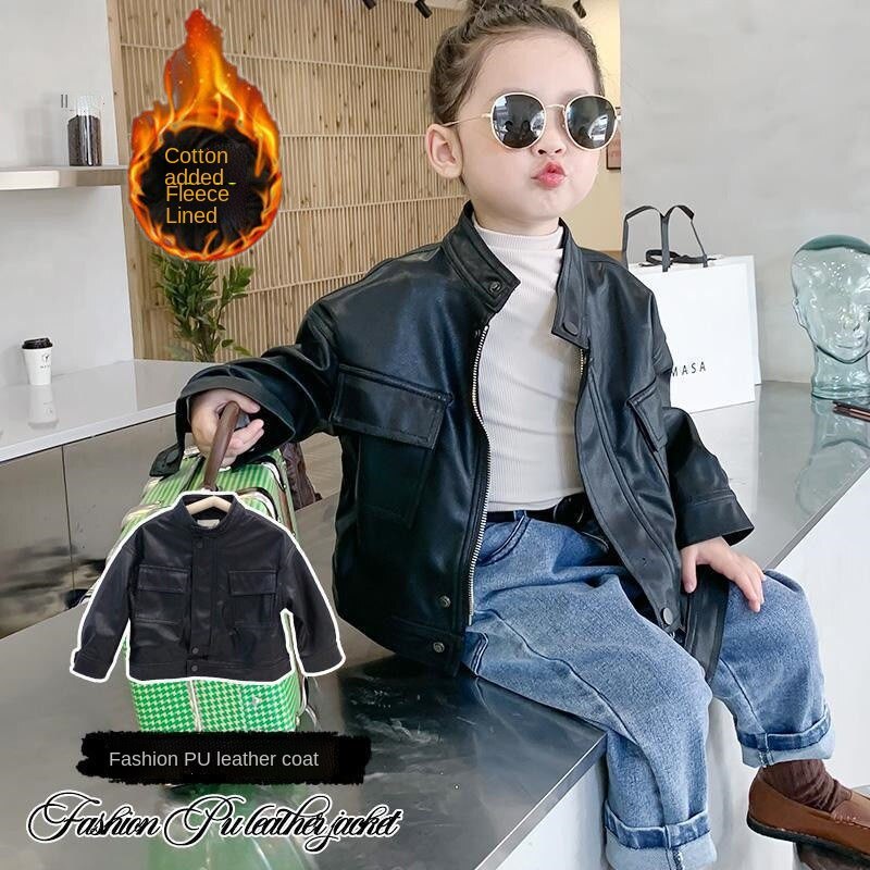 Áo khoác da lót nhung thời trang xuân thu cho bé