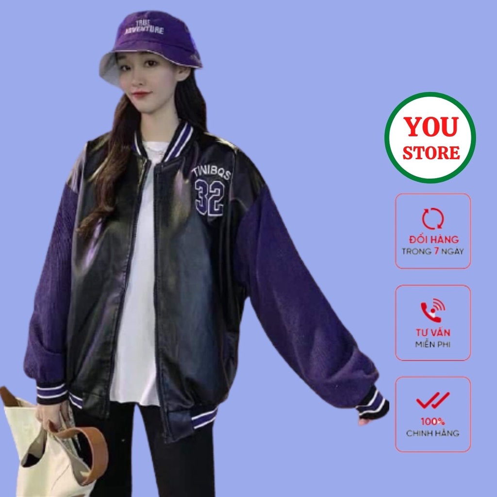 Áo Khoác Bomber Nam Nữ Chất Liệu Da Phối Tay Nhung In Số 32 Mã 163 You Store