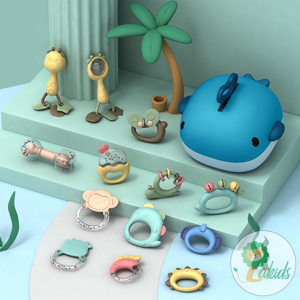 Bộ đồ chơi xúc xắc gặm nướu cho bé LAKIDS siêu cao cấp cho hộp đựng hình cá heo