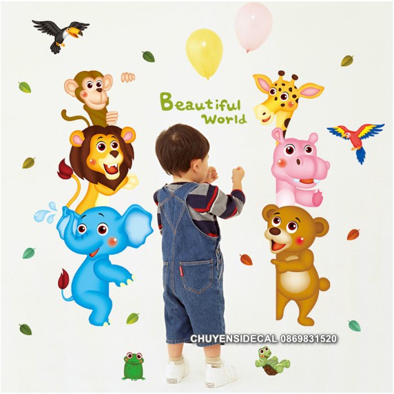 Decal dán tường - Thú Chào cả nhà vui vẻ