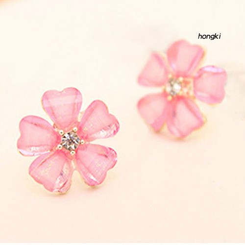 Đôi khuyên tai dạng xỏ mặt hình bông hoa đính đá thời trang dành cho nữ