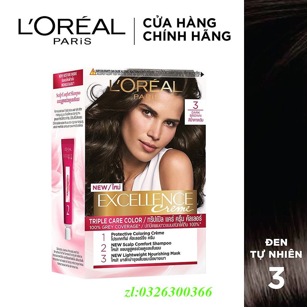 Thuốc Nhuộm Tóc Số 3 Nâu Đen Loreal Excellence Cream 172ml Dưỡng Tóc Phủ Bạc