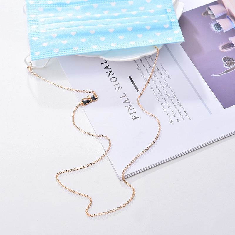 Korean fashion foreign trade cat mask anti-slip metal simple neck chain hanging mask chain