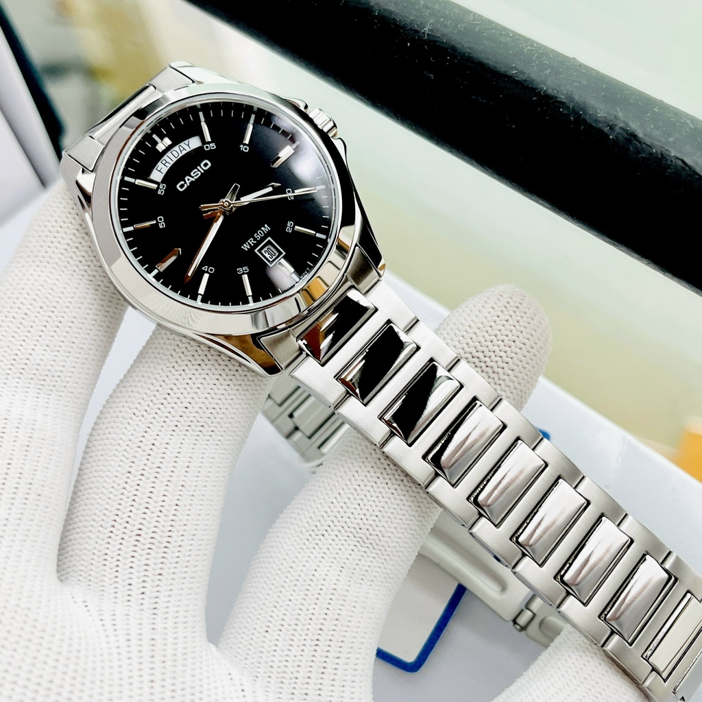 Đồng hồ nam sang trọng Casio MTP 1370D Dây thép mặt Đen - Trắng chống nước 5ATM Bảo hành 1 năm Hyma watch