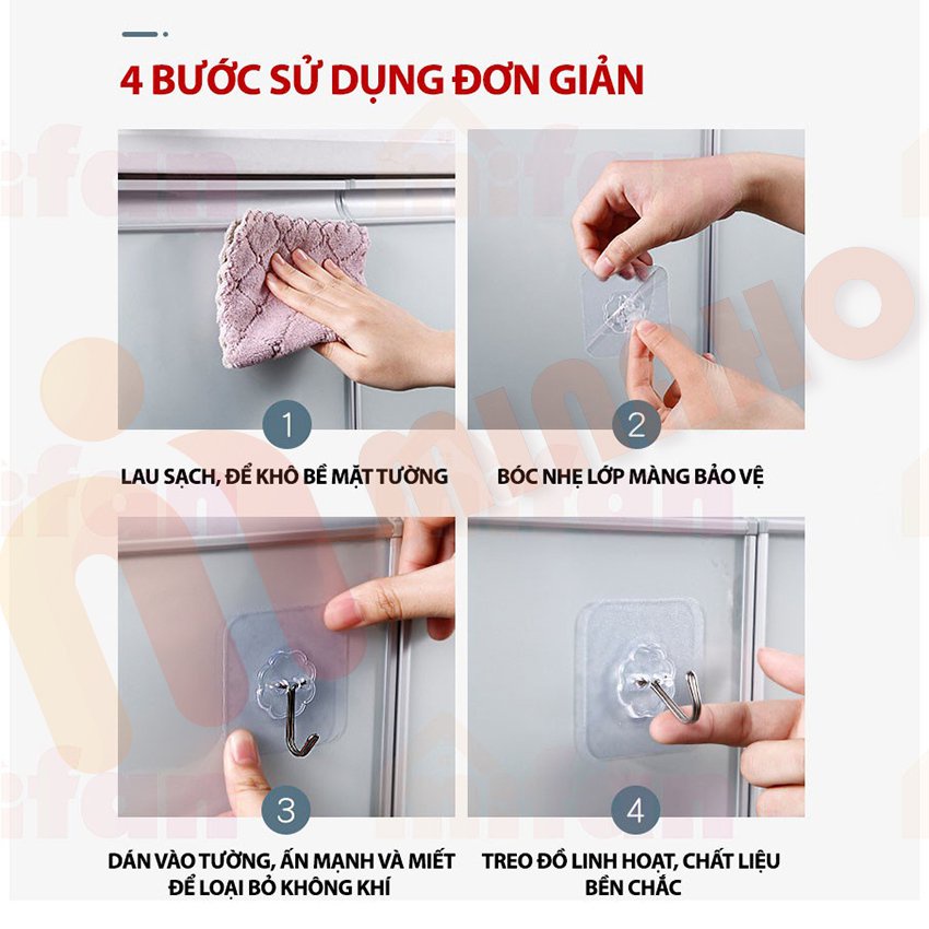 Móc Dán Tường Siêu Dính MINAHO - Móc Dán Tường Trong Suốt, Chịu Lực Tốt, Chắc Chắn, 6x6 cm