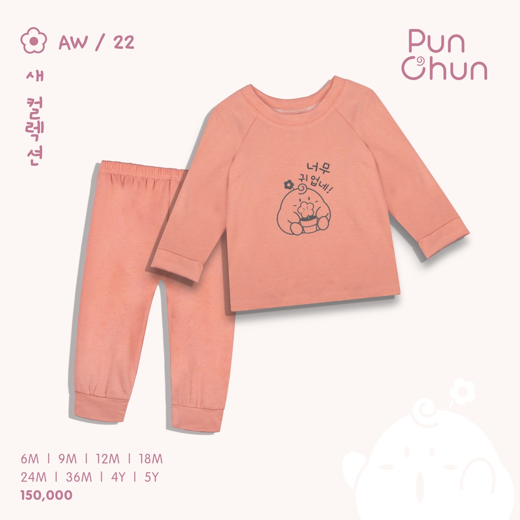 [PUNCHUN] Bộ quần áo dài tay raglan cho bé Punchun hồng