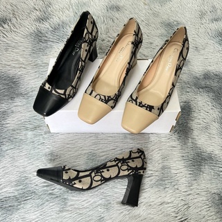 Giày cao gót bít mũi vuông 7 phân, gót vuông 7cm, chất vải da cao cấp