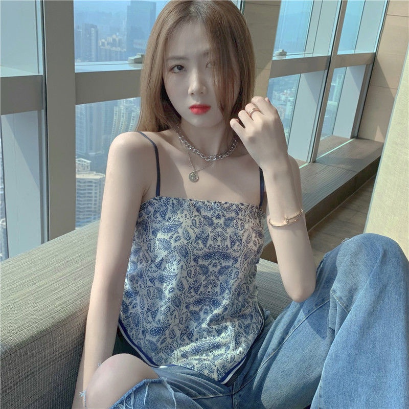 Áo Croptop Hai Dây Hở Lưng Phong Cách Retro Gợi Cảm Cho Nữ