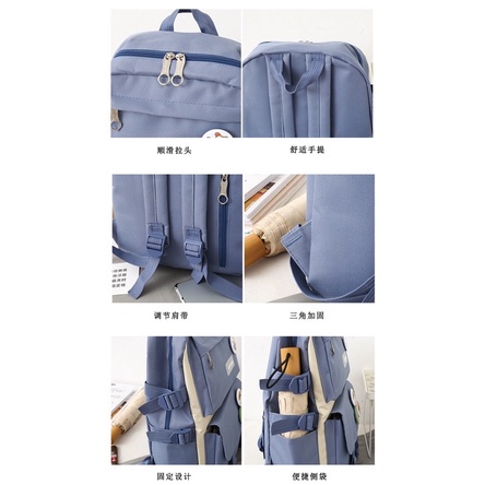 Set 4 món ba lô + túi đi học  canvas đựng sách và laptop thời trang cho các cô gái tuổi teen