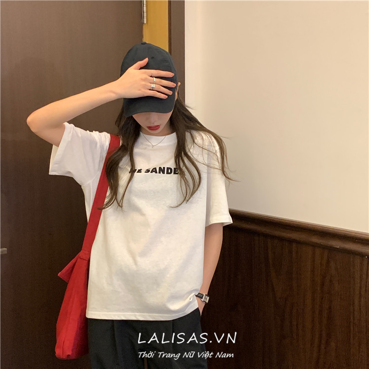 Áo Thun Nữ Tay Ngắn Dáng Rộng In Chữ Phong Cách Hàn Quốc