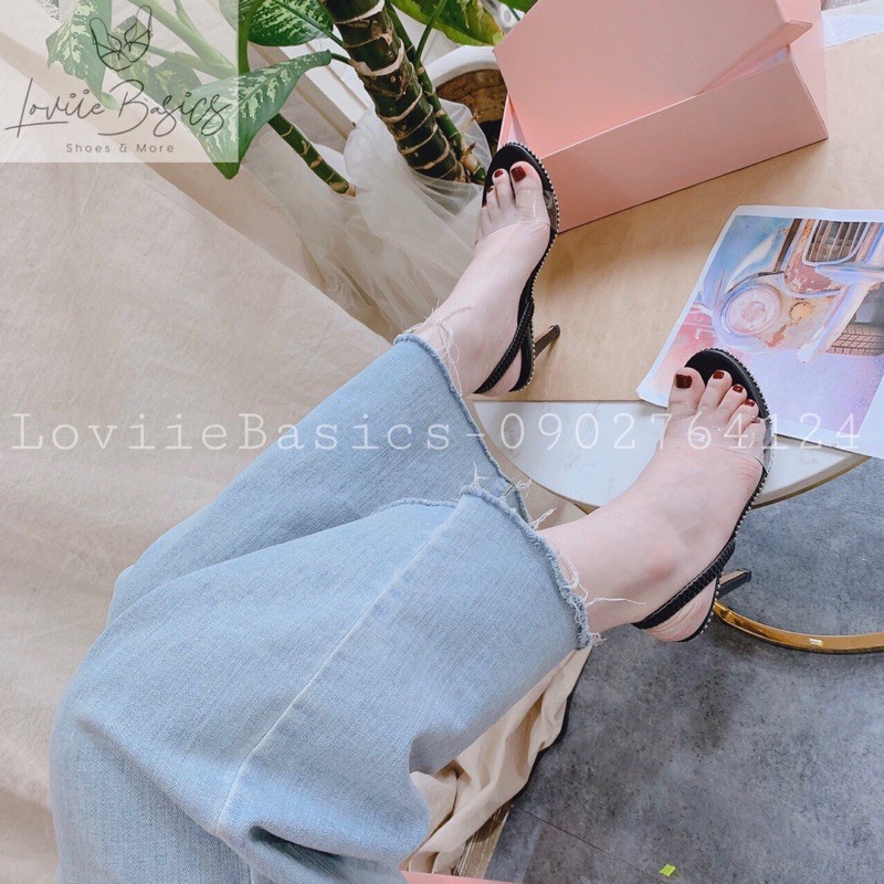 LOVIIEBASICS - SANDAL CAO GÓT 9CM QUAI TRONG VIỀN BI - GIÀY CAO GÓT 9P QUAI MẢNH - SANDAL CAO GÓT NHỌN 9CM  G191236