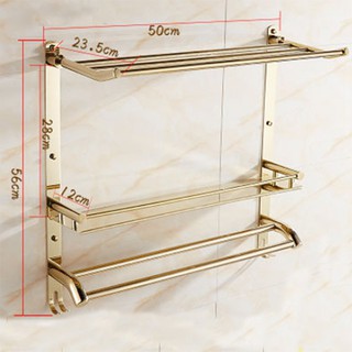 Kệ để đồ nhà tắm 3 tầng 50cm inox chống rỉ để đồ, treo khăn tắm cao cấp -Phụ kiện nhà tắm thông minh bền đẹp