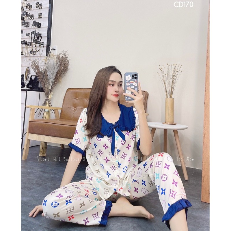 Đồ bộ Pijama chất SATIN-LATIN cổ bèo cột nơ quần dài siêu xinh❤️ | BigBuy360 - bigbuy360.vn