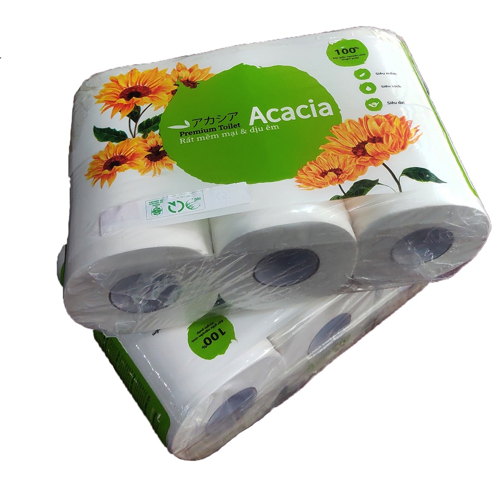 Giấy vệ sinh có lõi ACACIA-lốc 6 cuộn trọng lượng 950g dày 3 lớp