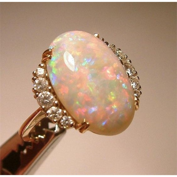 Nhẫn đeo tay kim loại khảm đá opal sang trọng cho nữ