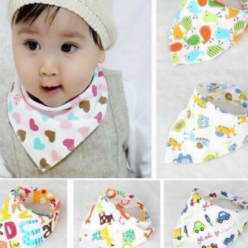 Combo 10 chiếc khăn tam giác cotton quàng cổ 2 nấc khuy bấm cho bé, yếm tam giác cho bé sơ sinh